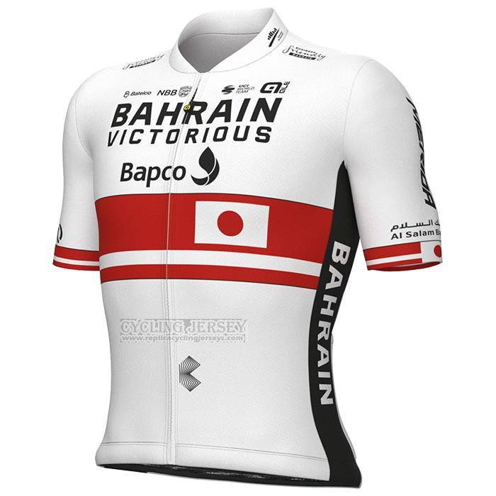 2023 Cycling Jersey Japanese Champion Bahrain Victorious White Red Short Sleeve and Bib Short